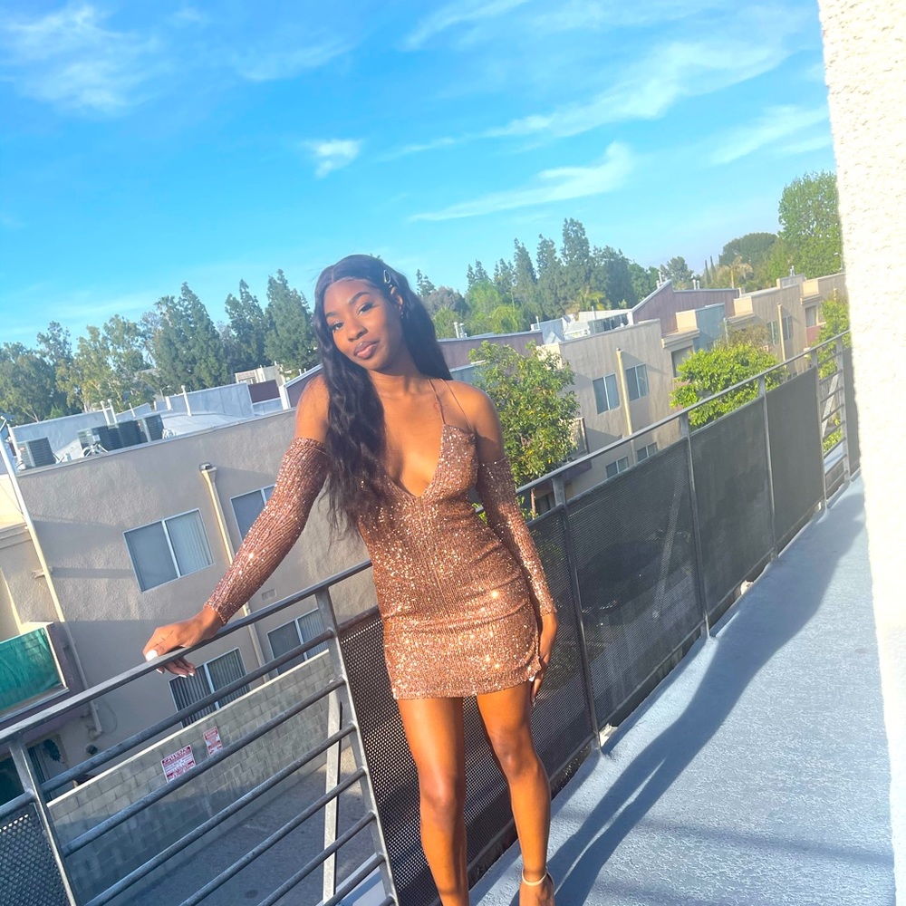 Gold Sparkly Mini Party Dress